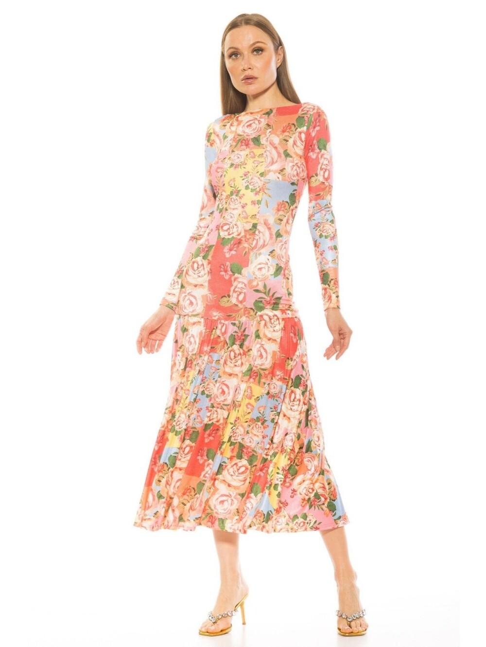 Alexia Admor Khaite Drop Waist Shirred Maxi Dress In Floral Multi Print